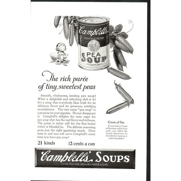 1927 Campbell's Pea Soup Kitchen Food Ephemera Vintage 1920's Print Ad Retro - Picture 1 of 3